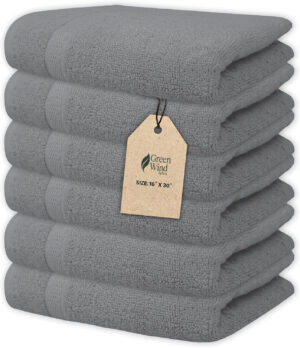 Premium Hand Towels - 6 Pack Absorbent Cotton Hand Towels for Bathroom, Kitchen, Gym, Spa - Soft, Quick Dry, and Durable Towels Set 16x30'' (Light Grey)