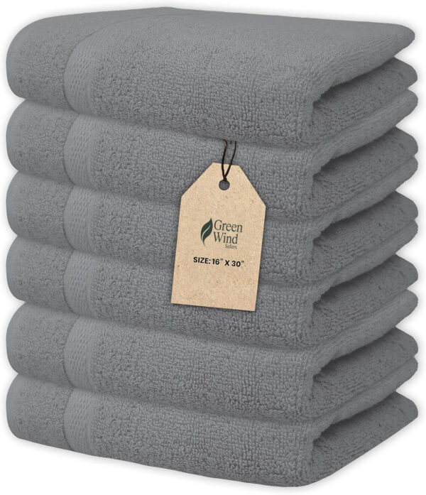Premium Hand Towels - 6 Pack Absorbent Cotton Hand Towels for Bathroom, Kitchen, Gym, Spa - Soft, Quick Dry, and Durable Towels Set 16x30'' (Light Grey) - Image 1