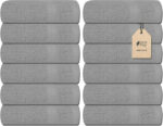 Soft Wash Cloths - 12 Pack Plush and Absorbent Cotton Washcloths for Face, Body, and Baby - Multi-Purpose, Quick-Dry Wash Cloths Set 13x13'' (Light Grey