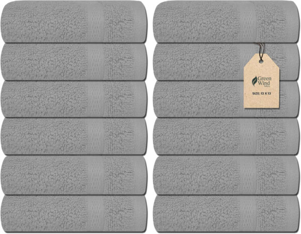 Soft Wash Cloths - 12 Pack Plush and Absorbent Cotton Washcloths for Face, Body, and Baby - Multi-Purpose, Quick-Dry Wash Cloths Set 13x13'' (Light Grey - Image 1